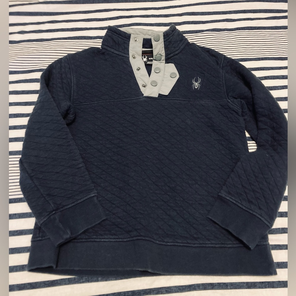 Boys Spyder sweater size medium 8 navy blue with button up collar